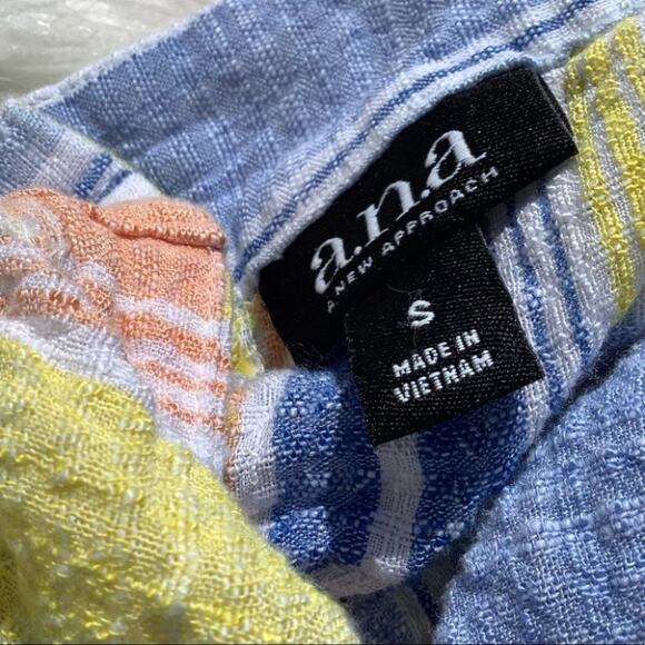 A New Approach Pastel Tank Button Linen Size Small Beach Coastal Summer Stripes - Picture 7 of 7